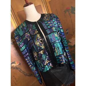 Vintage silk sequined jacket by Niteline by Della Roufogali, size L